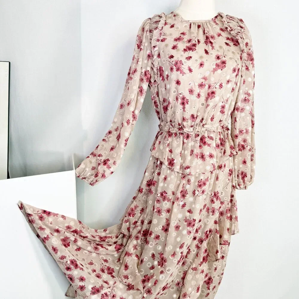 Current Air | Anthropologie | Long Sleeve Floral Fairycore Midi Dress | Sz XS S - Picture 4 of 13